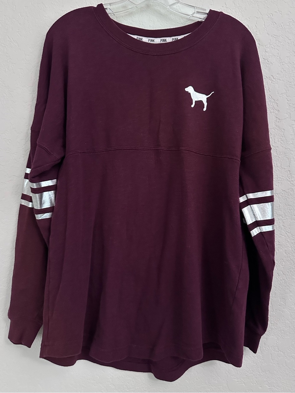 Victoria Secret PINK Long Sleeve Burgundy Hawaii Bling Back Size Medium